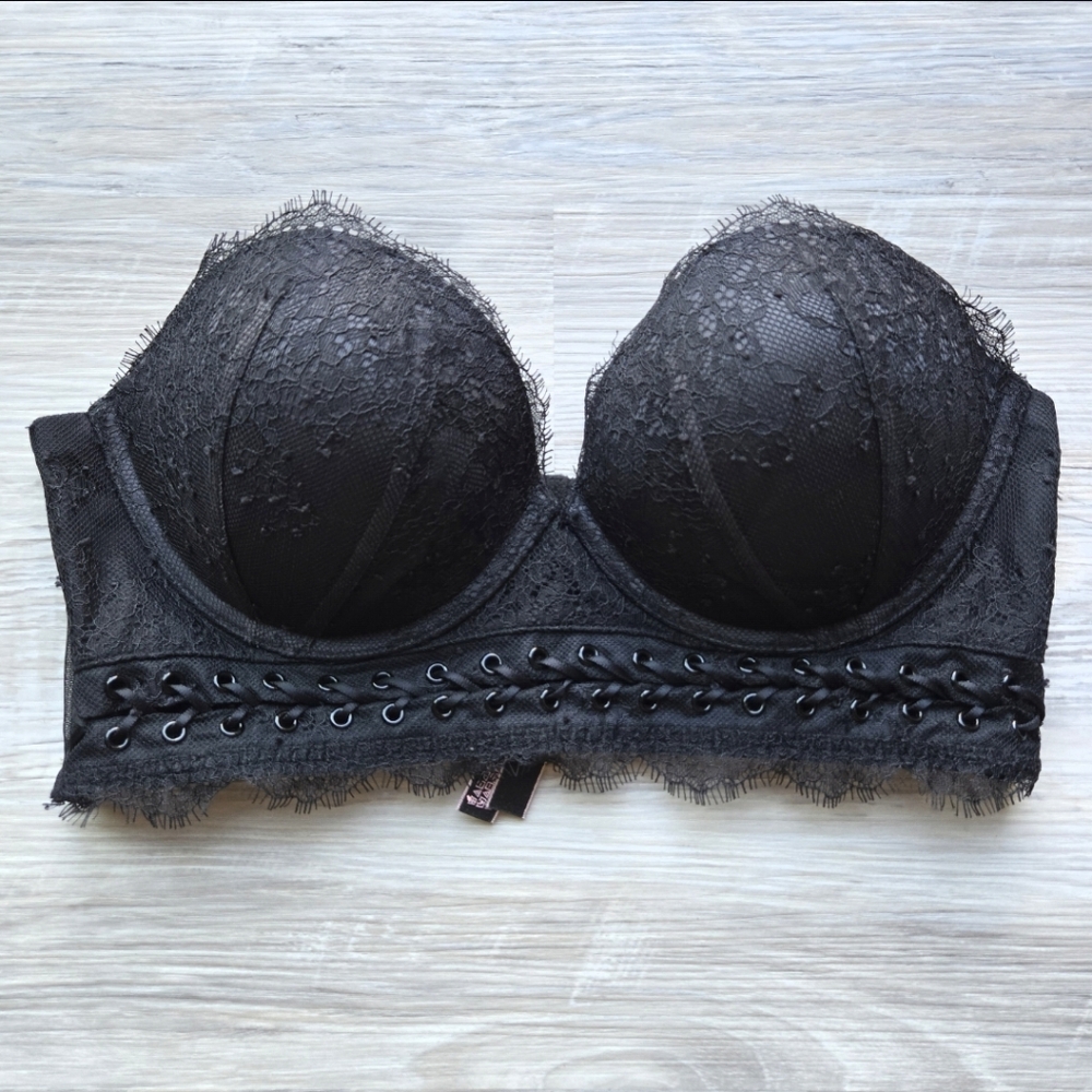 Victoria Secret Very Sexy Multi Way Elegant Black Lace Strapless Bra Size 36B